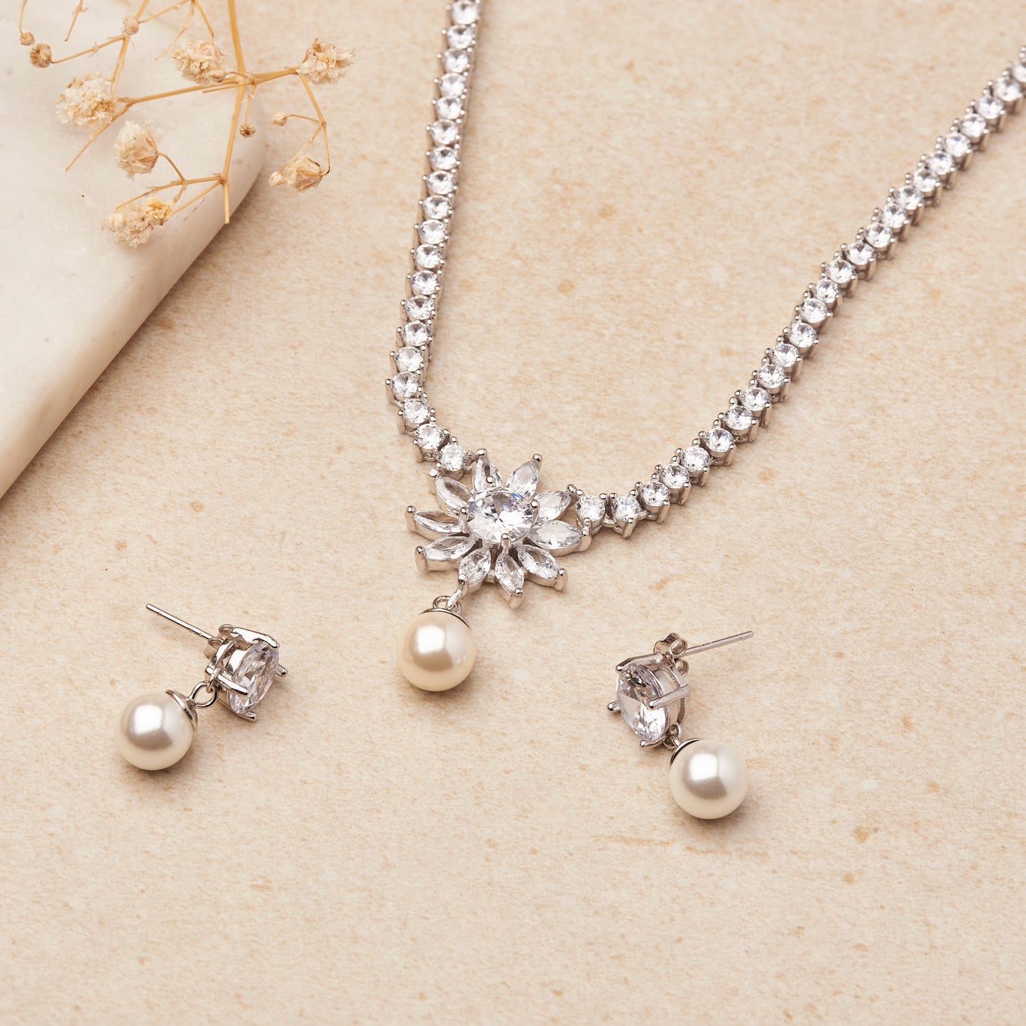 Silver Zircon Star Necklace Set