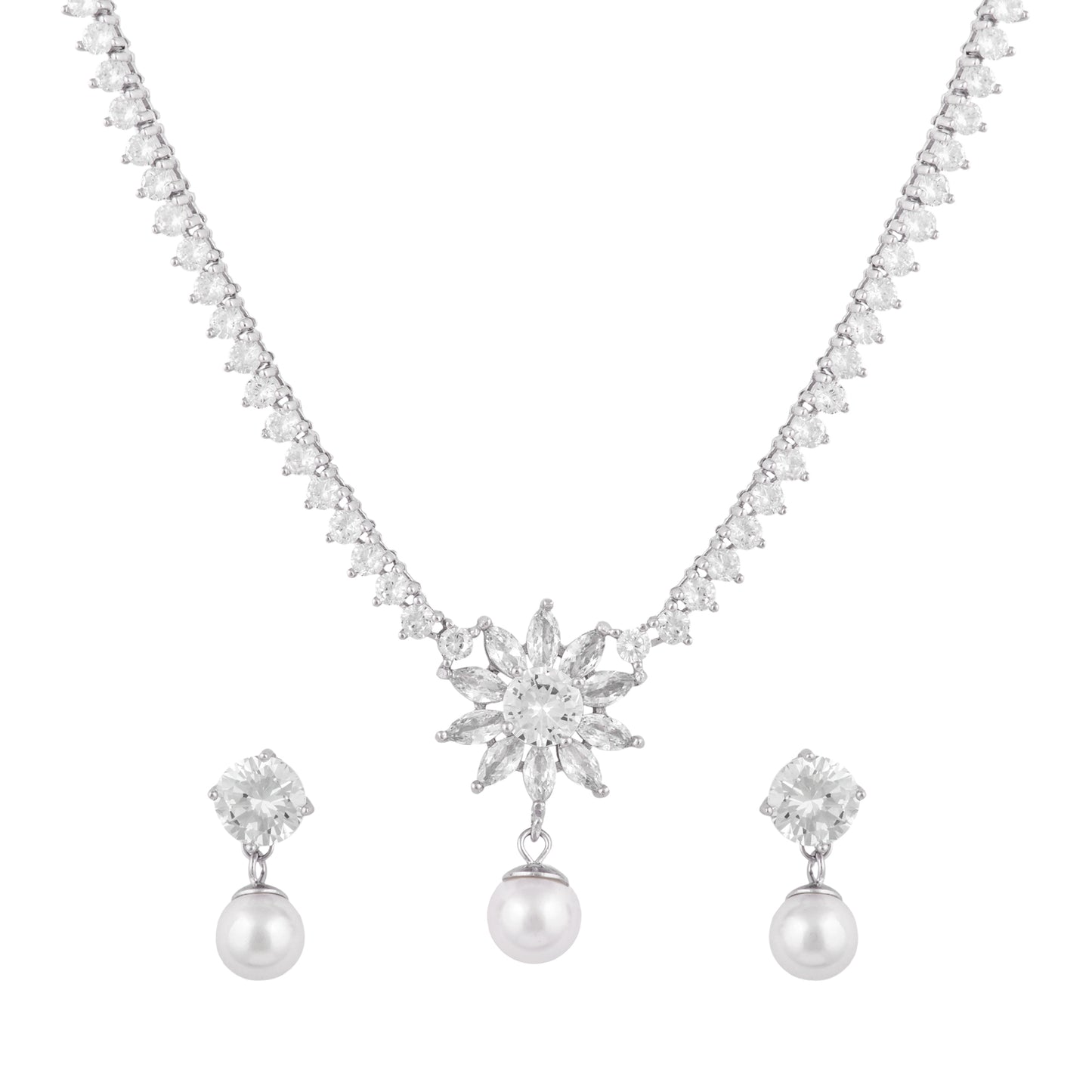 Silver Zircon Star Necklace Set