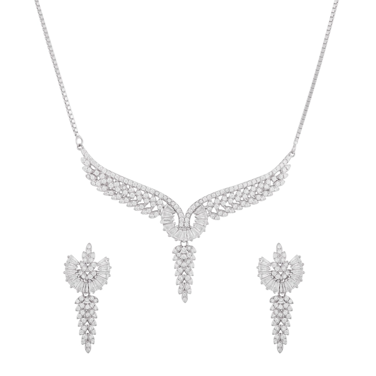 Silver Zircon Eagle Necklace Set