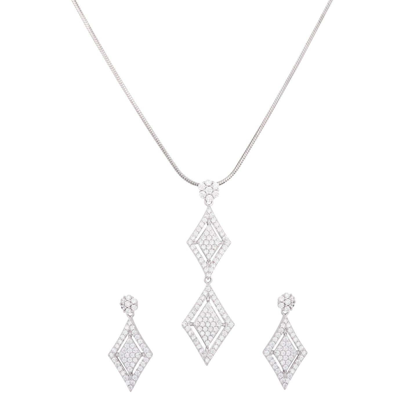Silver Zircon Diamond Danglers Necklace Set