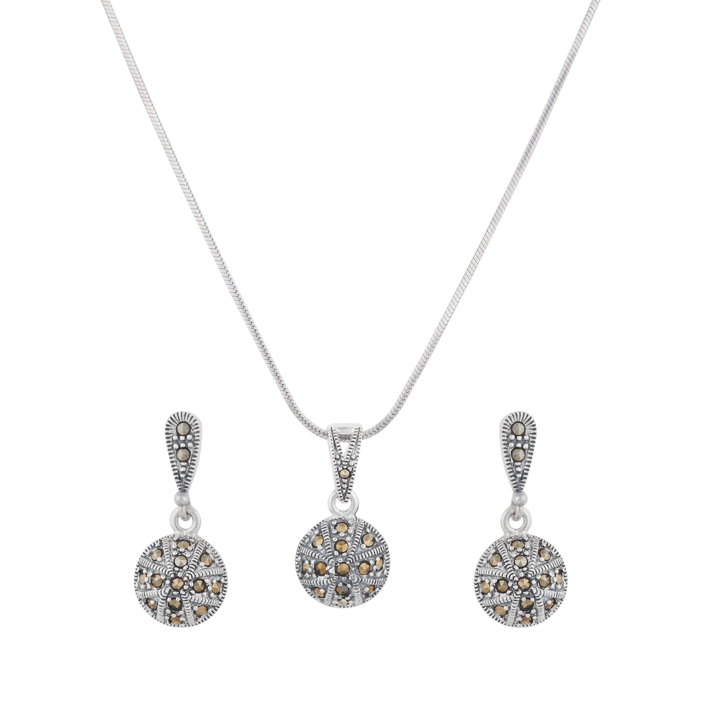 Antique Silver Crystal Dome Necklace Set