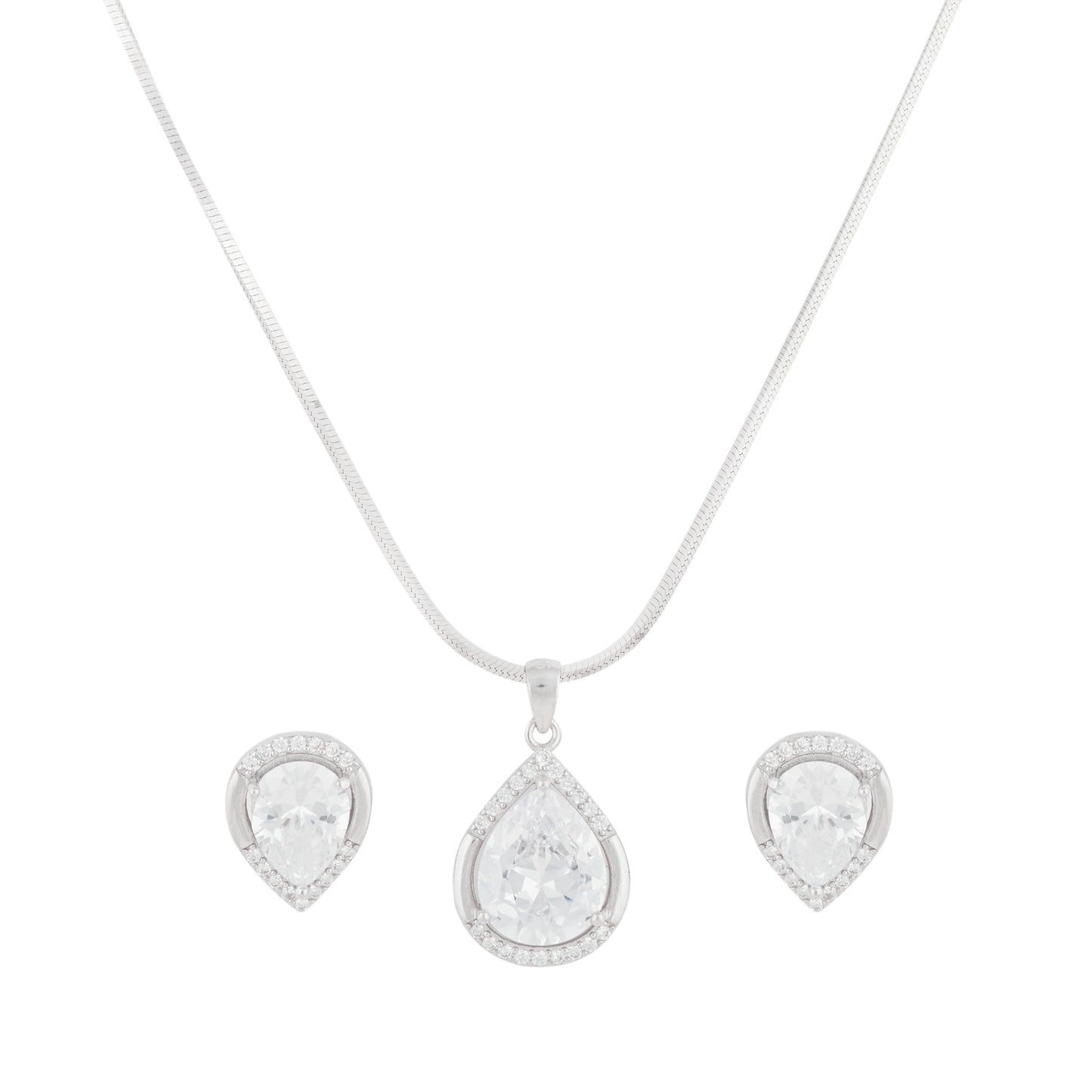 Silver Teardrop Zircon Necklace Set