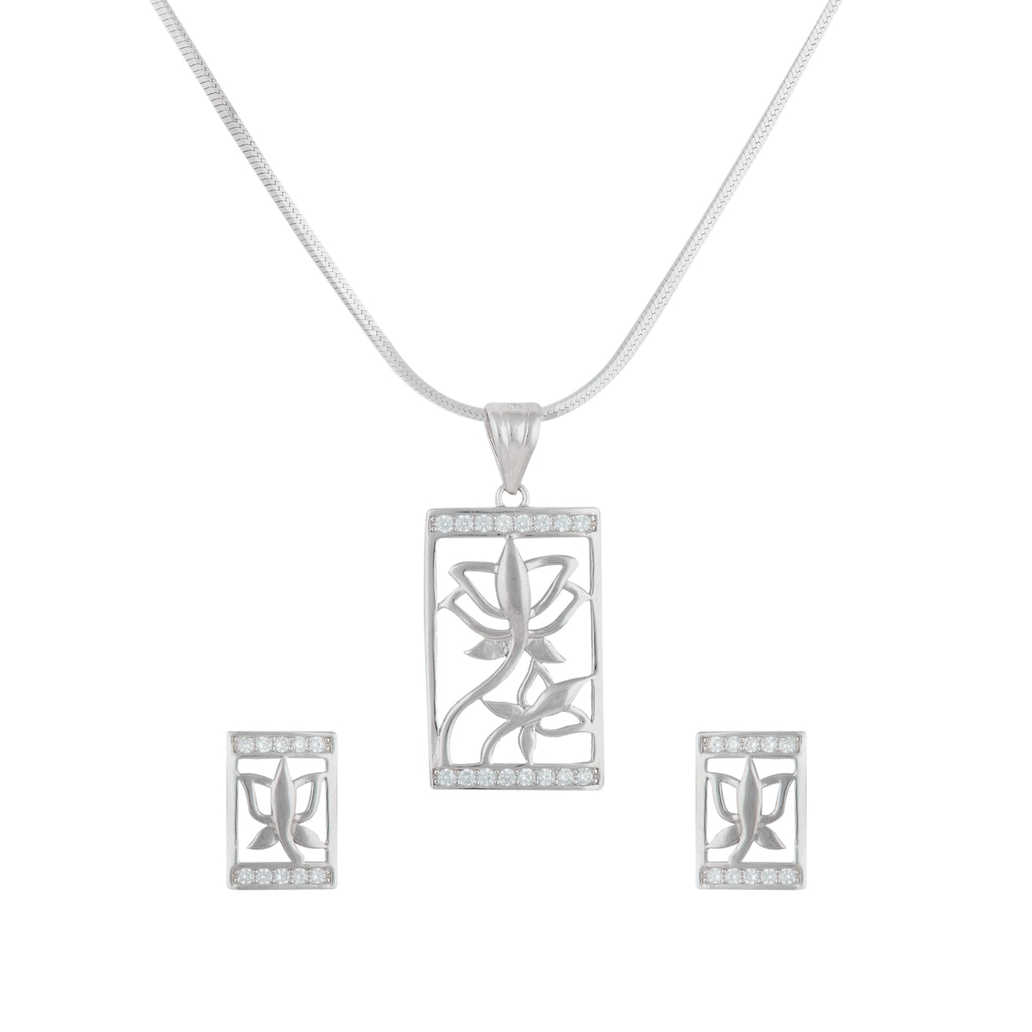 Silver Lotus Stills Necklace Set