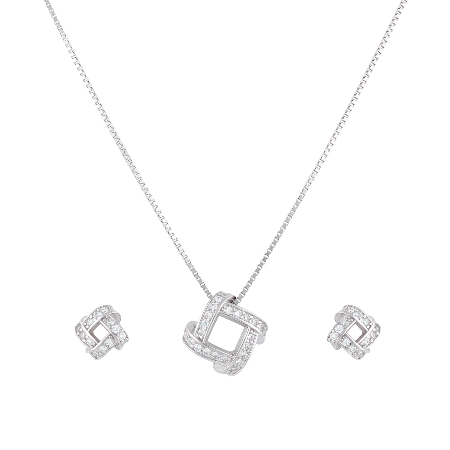 Silver Zircon Loopy Box Necklace Set