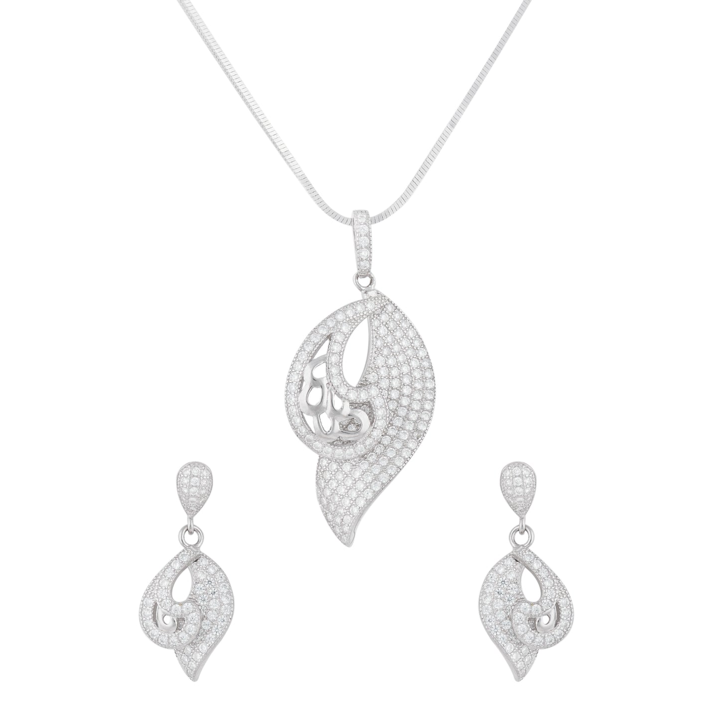 Silver Zircon Wave Dance Necklace Set