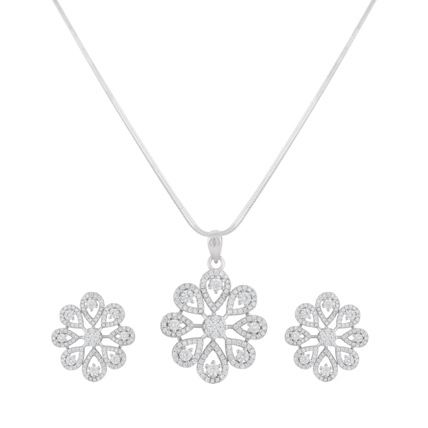 Silver Zircon Snowflake Necklace Set