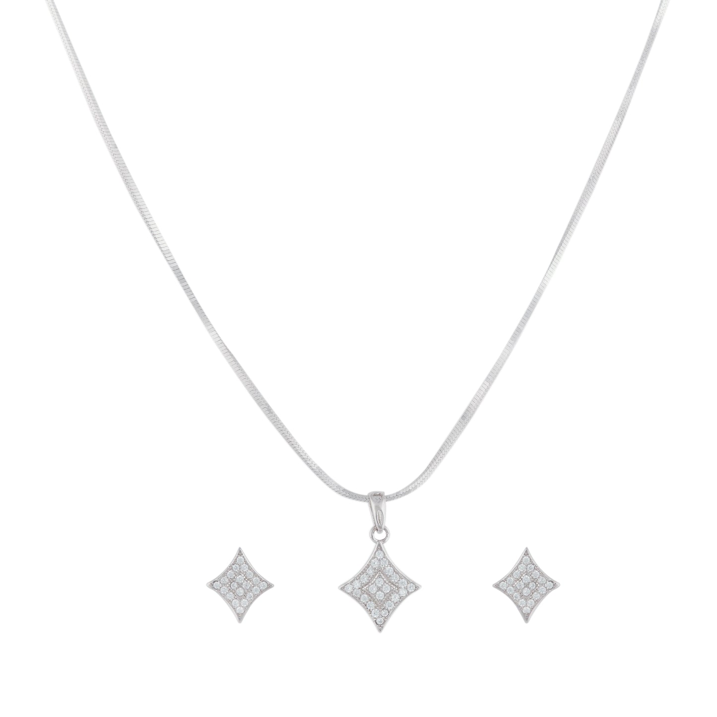 Silver Zircon Spades Necklace Set