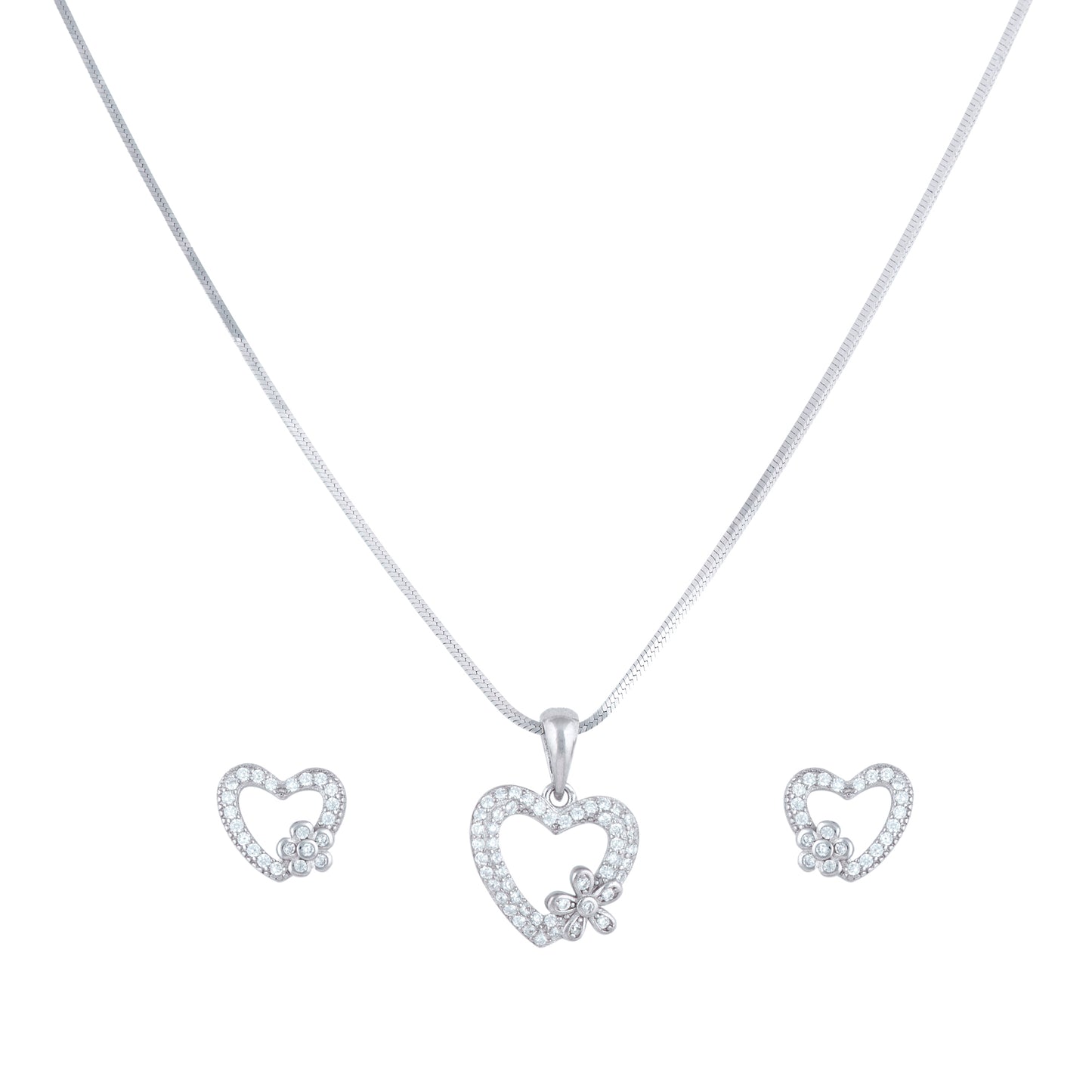 Silver Blooming Heart Necklace Set