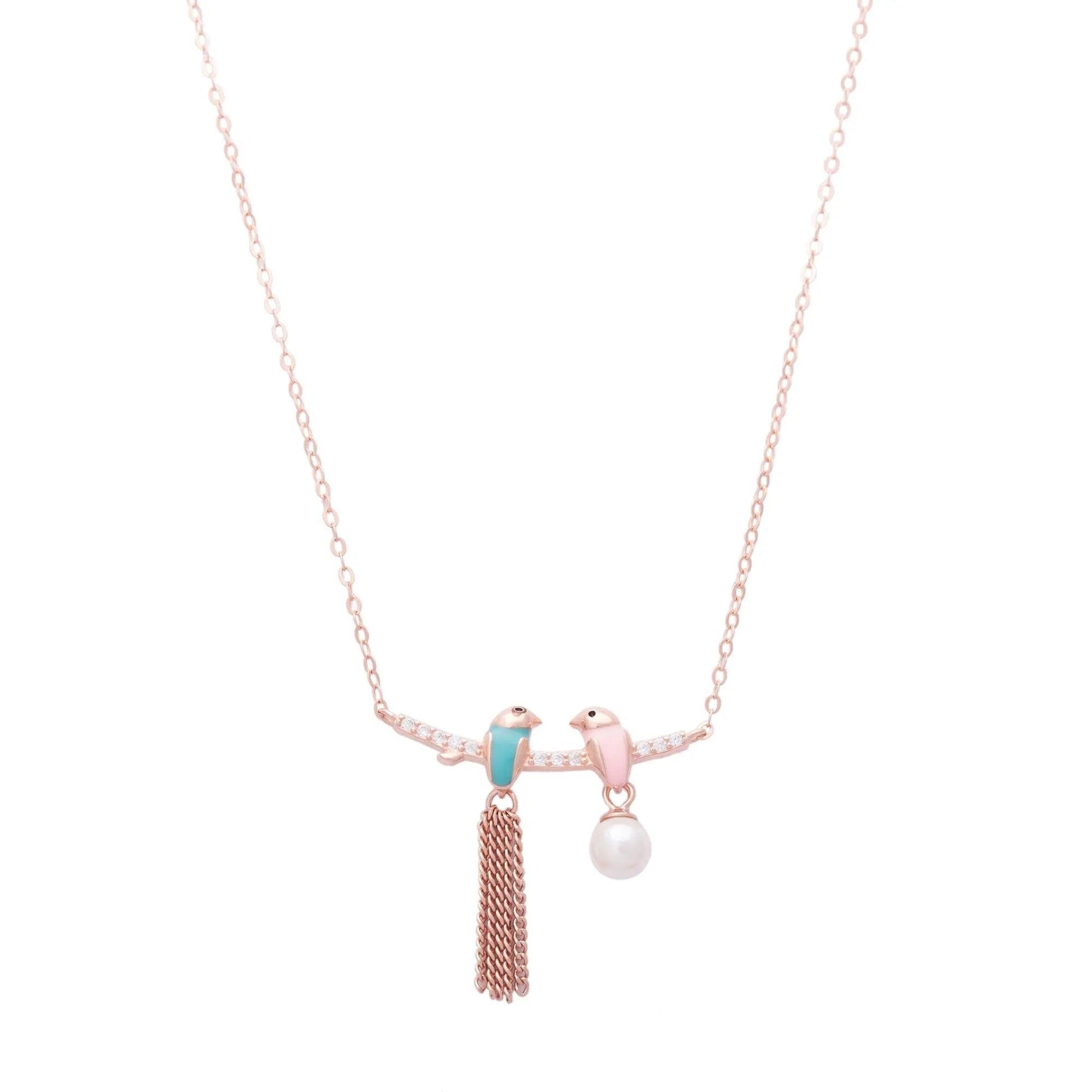 Rose Gold Chirping Birds Necklace Dhanaza