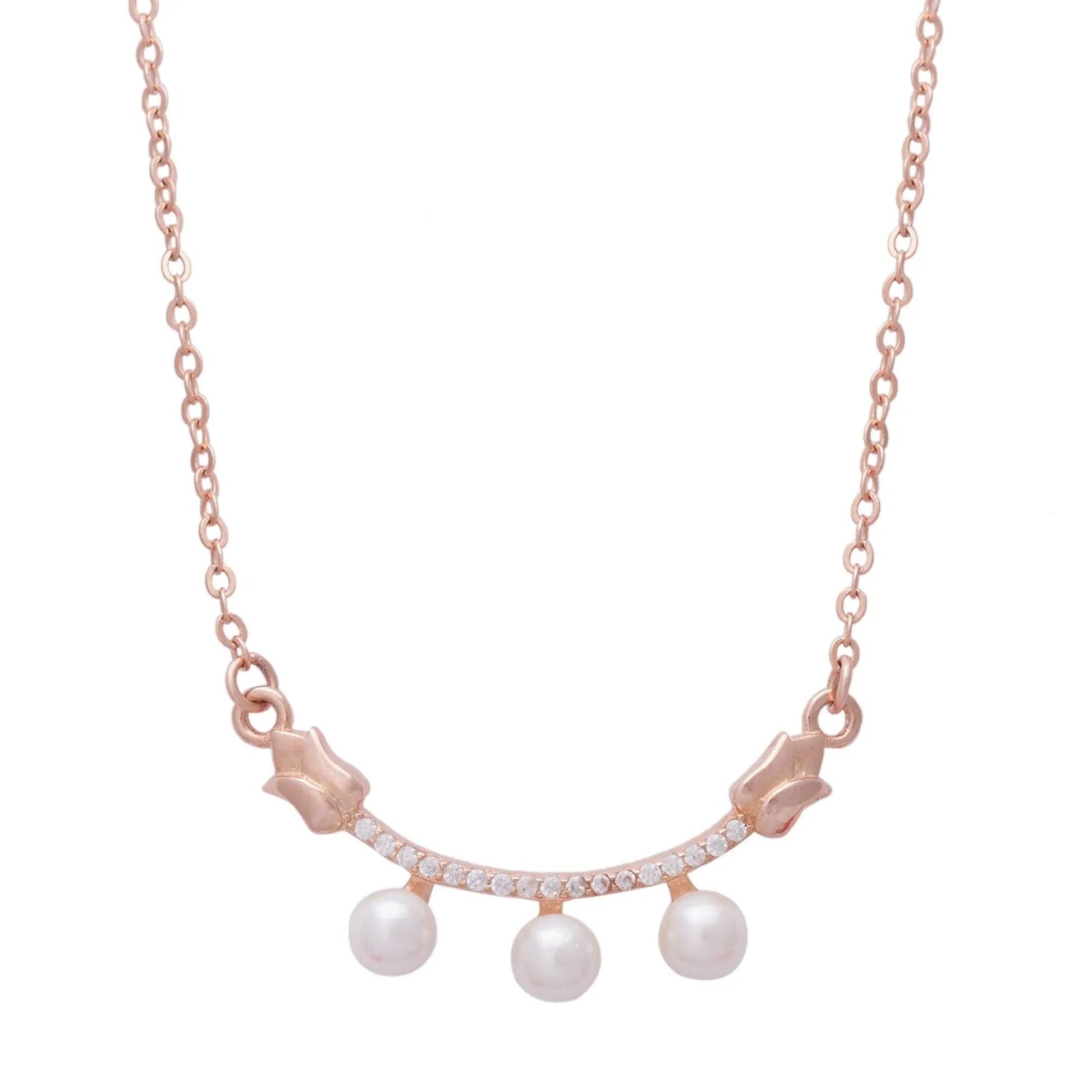 Rose Gold Pearl Arch Necklace Dhanaza