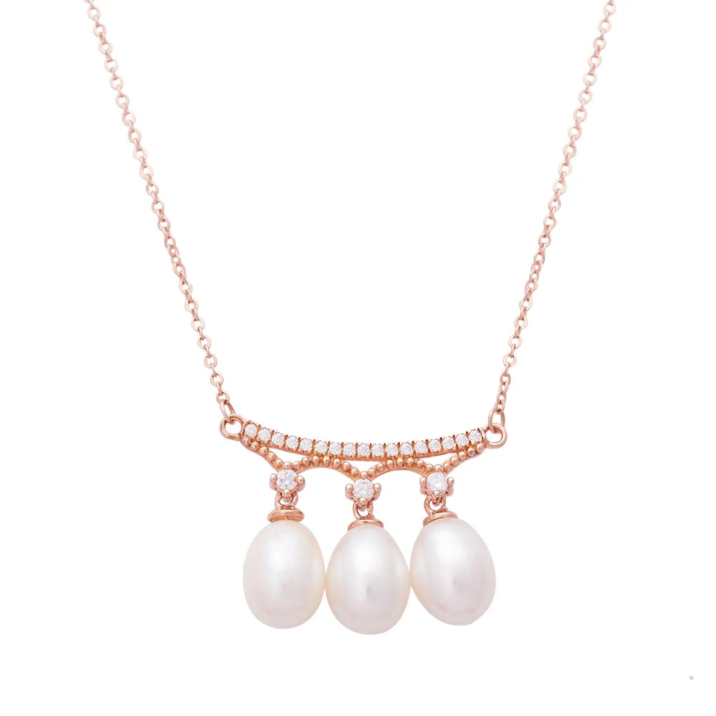 Rose Gold Teardrop Pearls Necklace Dhanaza