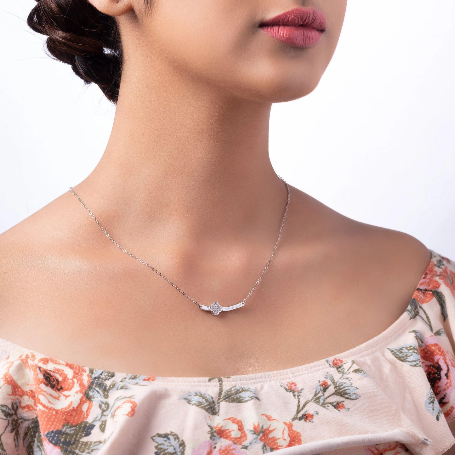 Silver 'Forever Love' Engraving Necklace Dhanaza