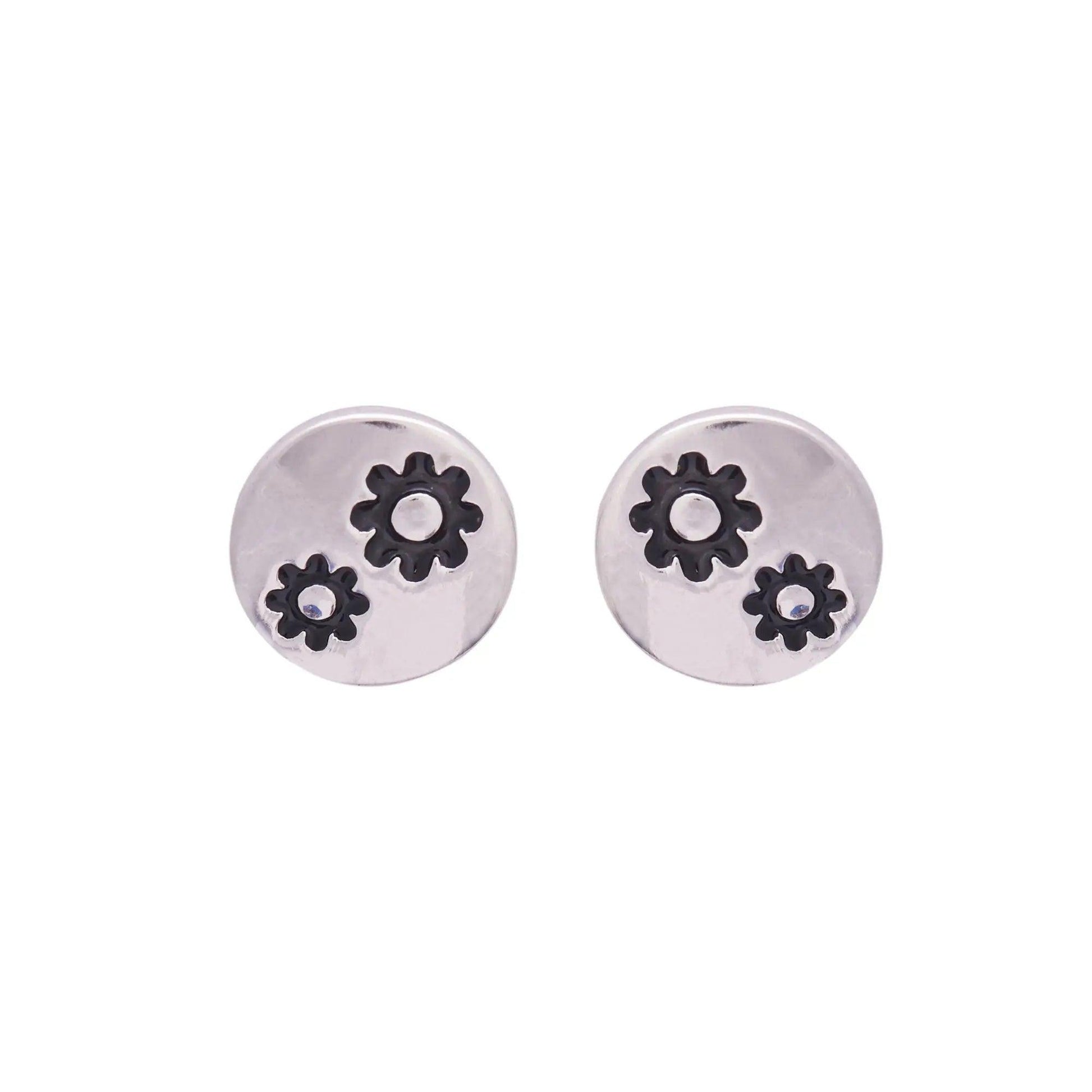 Silver 2 Flowers in a Dot Studs (Earrings) Dhanaza