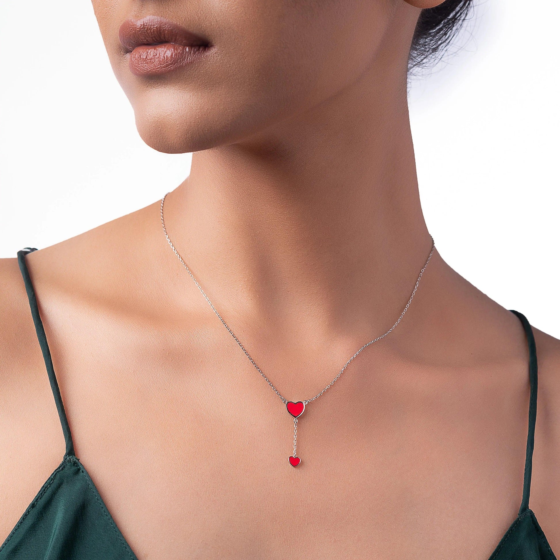 Silver Little Red Hearts Necklace Dhanaza