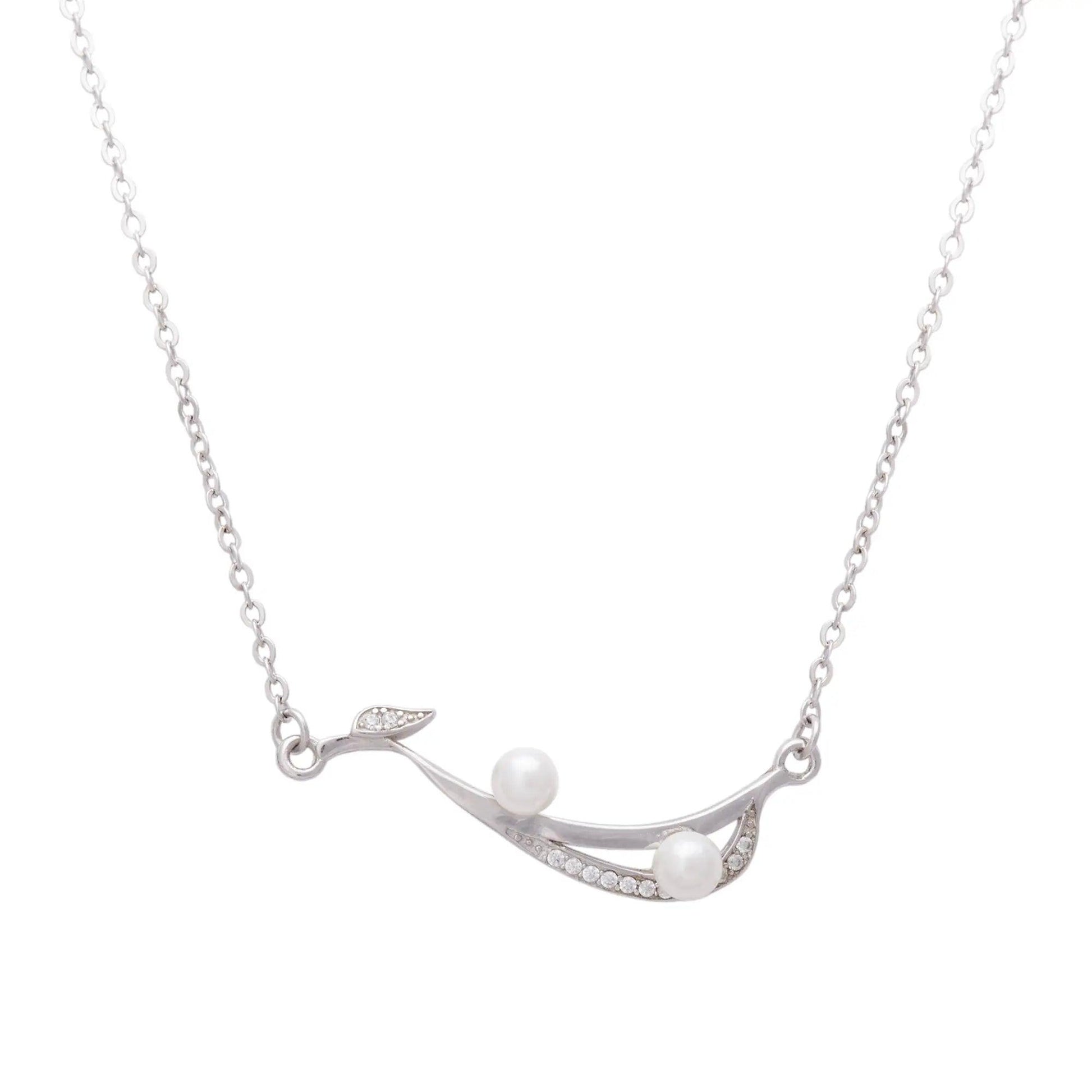 Silver Pearl Swan Necklace Dhanaza