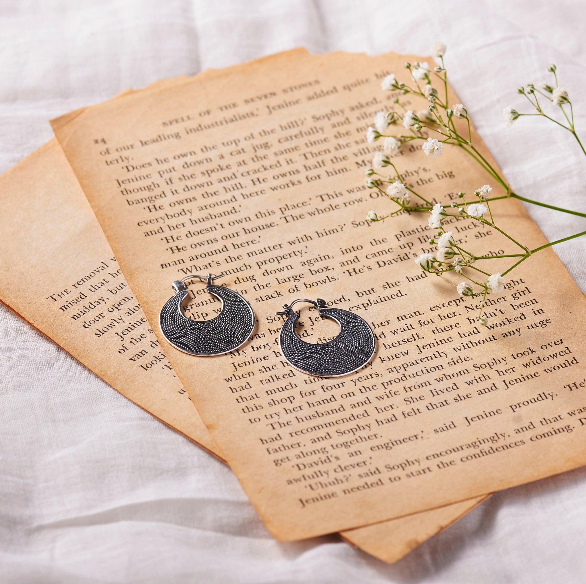Oxidized Silver Crescent Earrings Dhanaza