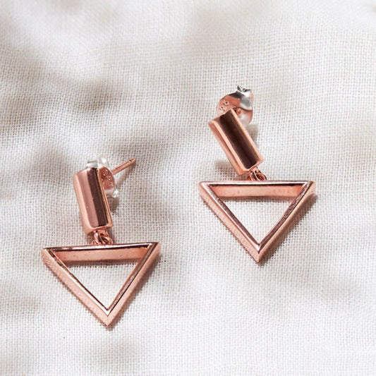 Rose Gold Hanging Triangle Earrings Dhanaza