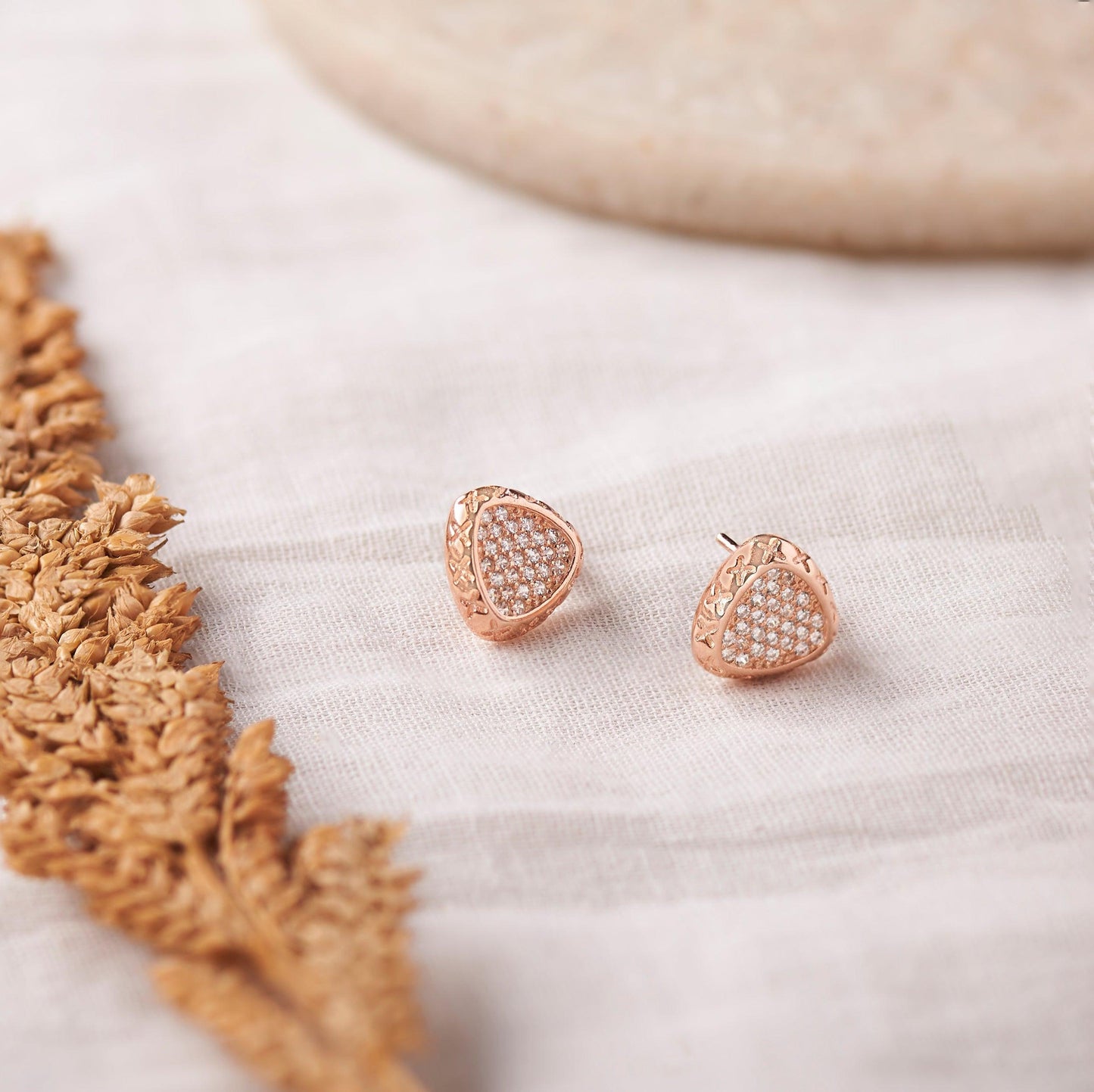Rose Gold Starry Night Triangle Studs (Earrings) Dhanaza