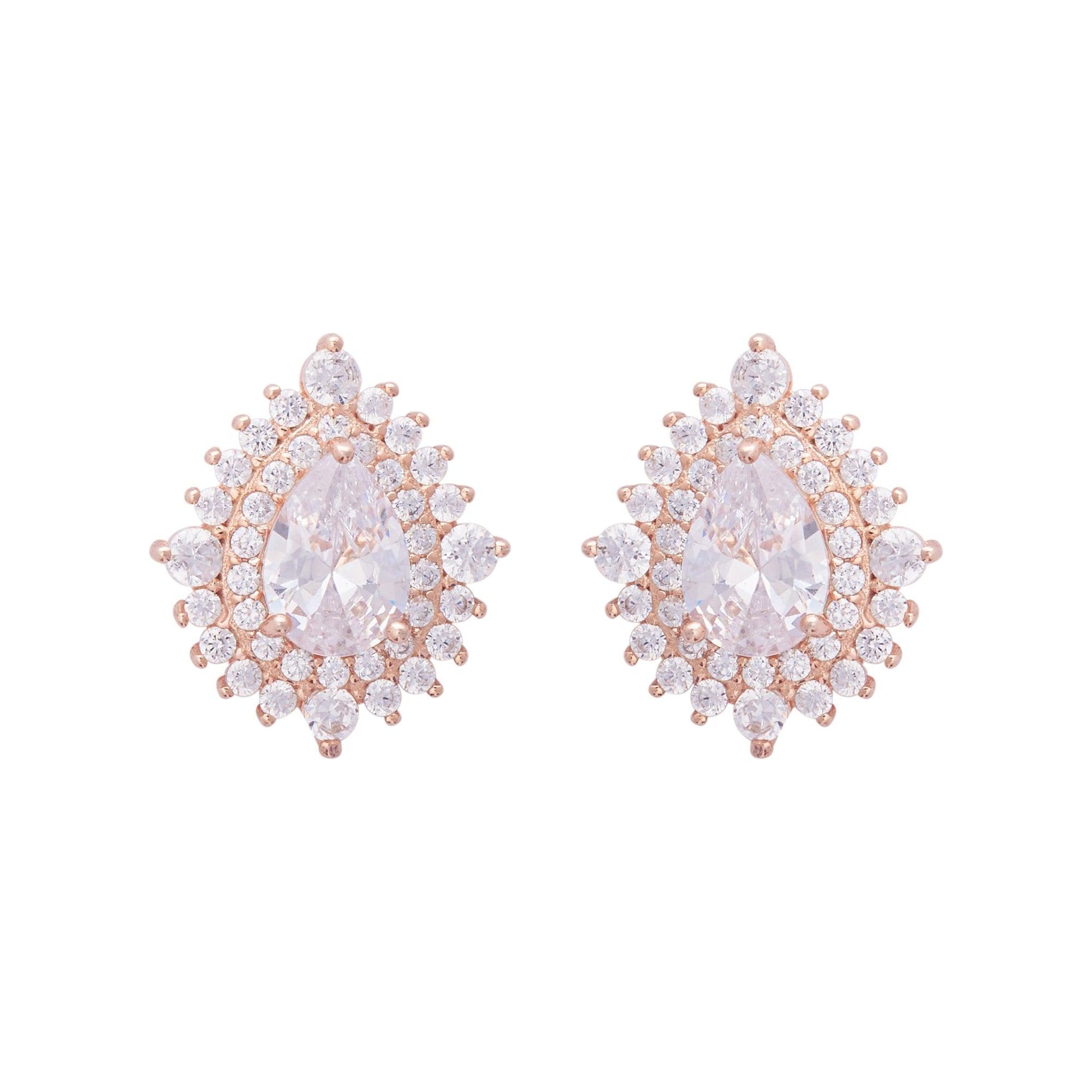 Rose Gold Teardrop Zircon Studs (Earrings) Dhanaza