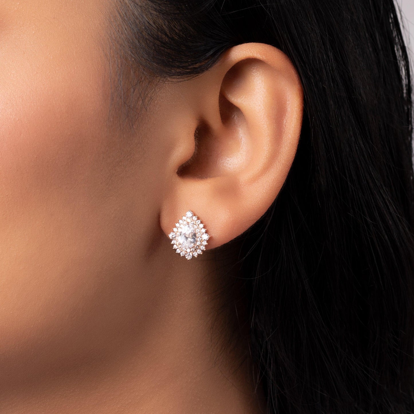 Rose Gold Teardrop Zircon Studs (Earrings) Dhanaza