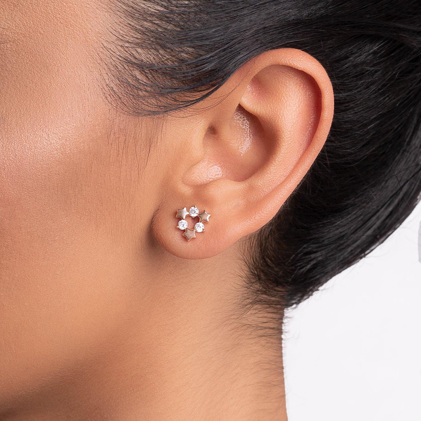 Rose Gold Tristar Zircon Studs (Earrings) Dhanaza