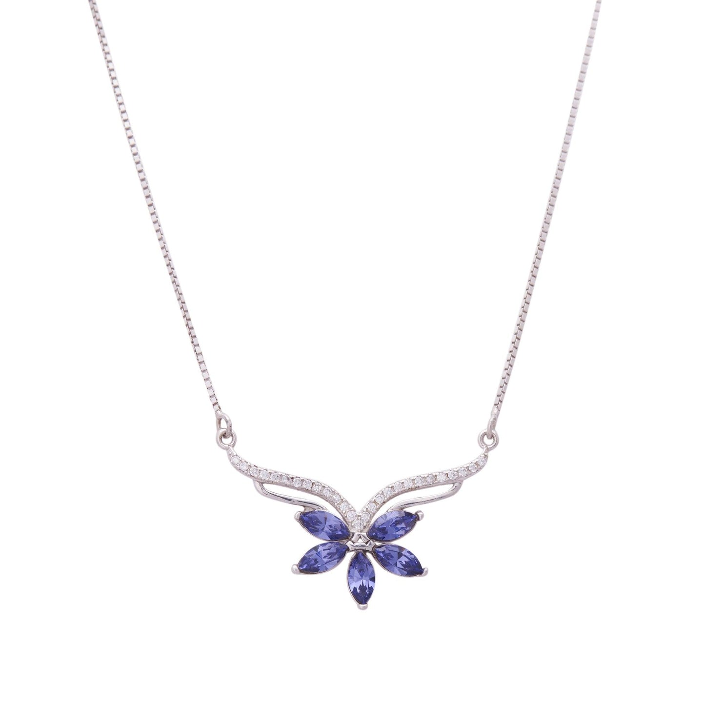 Silver Blue Petals Zircon Necklace Dhanaza