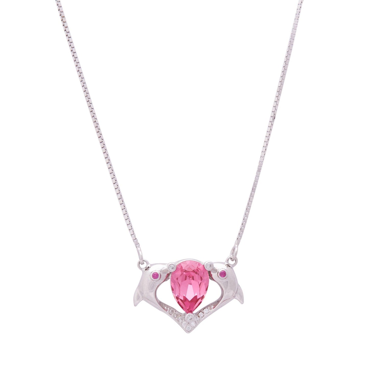 Silver Dolphin Crystal Heart Necklace Dhanaza
