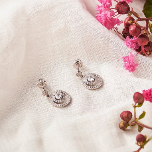 Silver Offset Zircon Rings Earrings Dhanaza