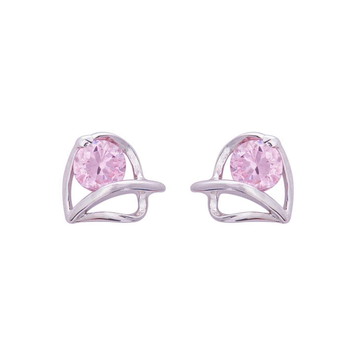 Silver Pink Crystal Leaf Studs (Earrings) Dhanaza