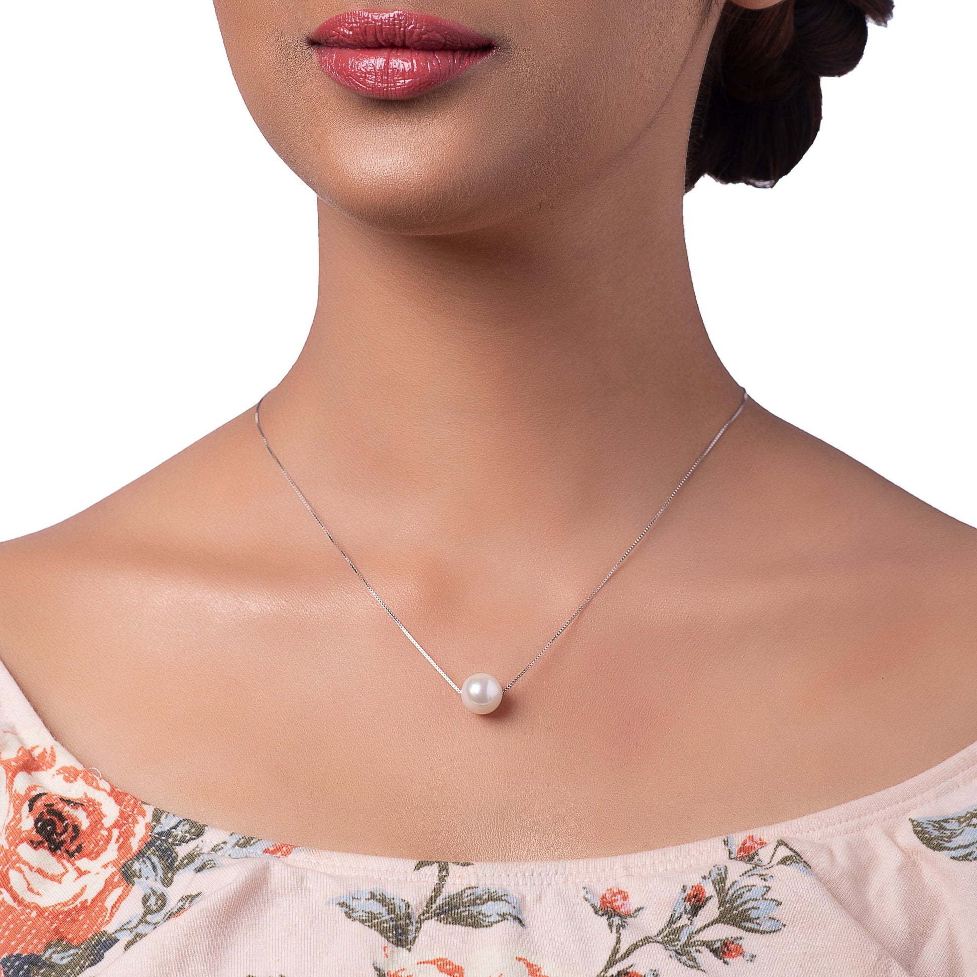 Silver Single Pearl Necklace Dhanaza