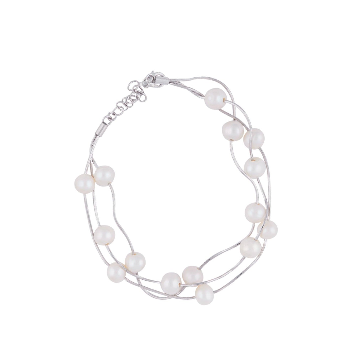 Silver Tri-String Pearl Bracelet Dhanaza