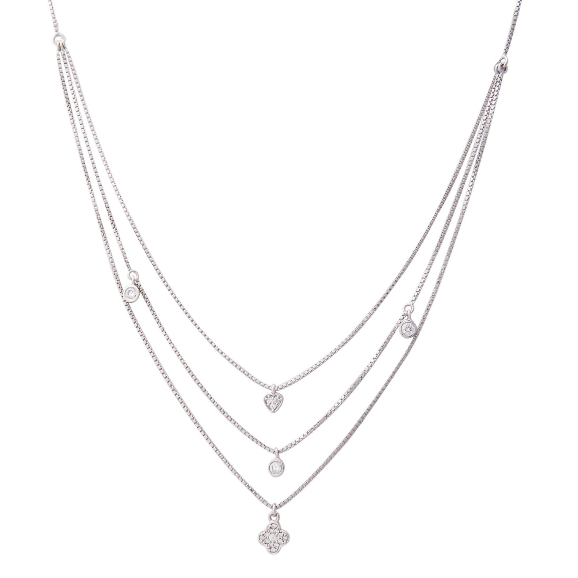 Silver Triple Charm Lines Necklace Dhanaza