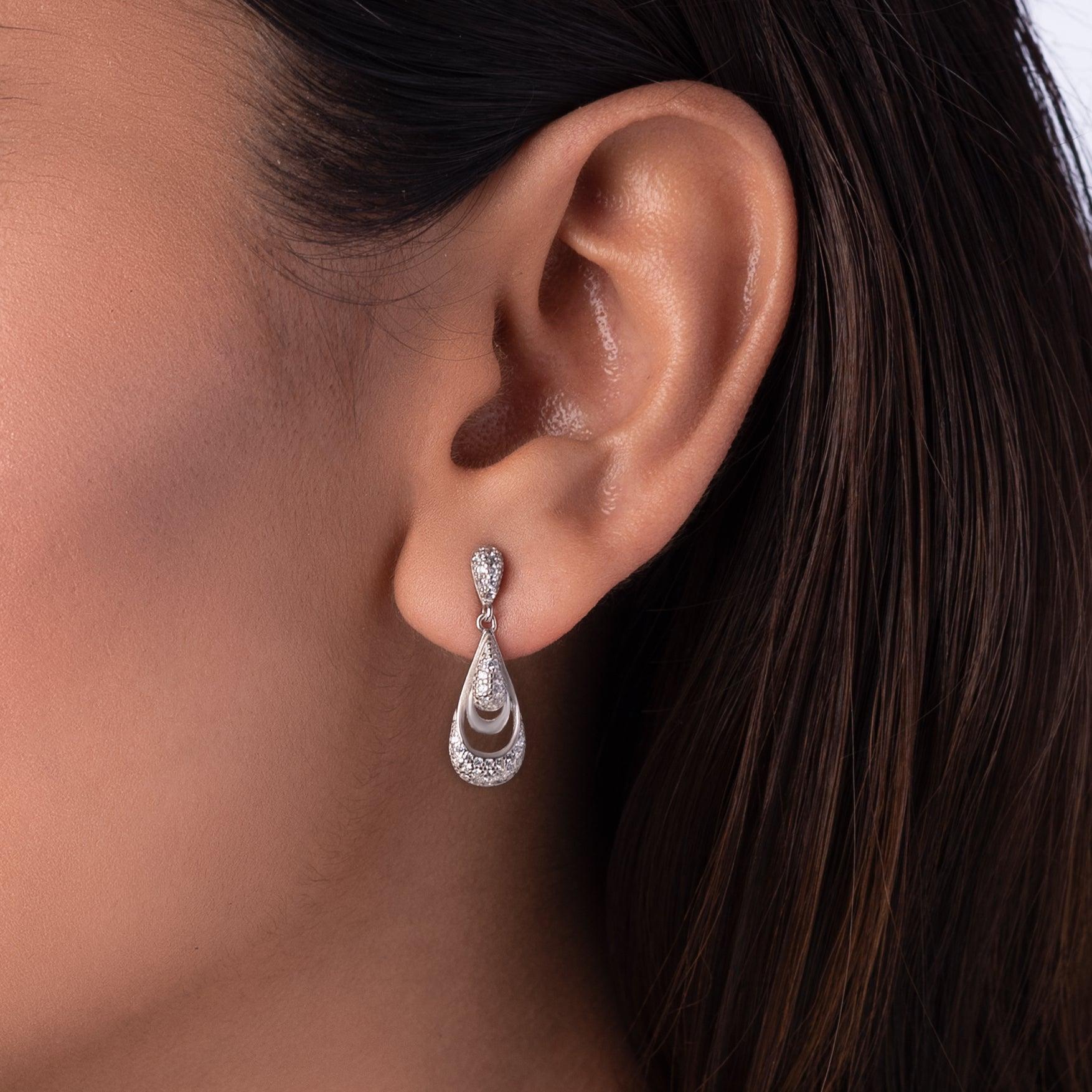 Silver Zircon Waterdrop Earrings Dhanaza
